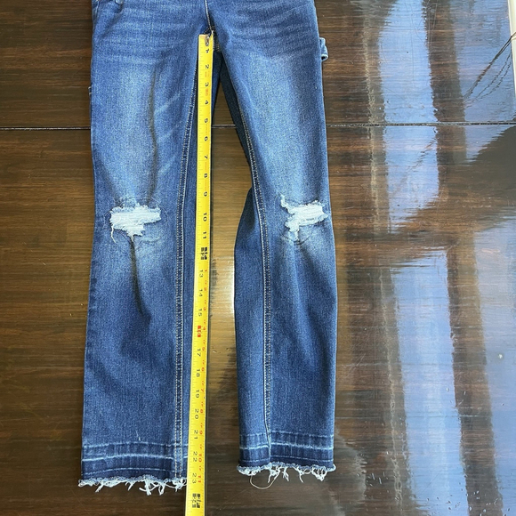 Justice Girls Overall Jumper Denim Blue Size 10 Slim Skinny Stretch Fringe Hem - Picture 13 of 15